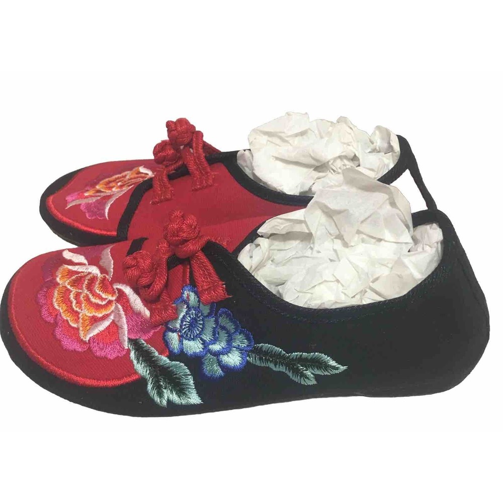 Womens Chinese Embroidered Flat Shoes Slippers Folk Floral Cloth Shoes Size 7